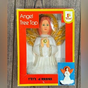 Vintage Angel Tree Topper Glitter Wings Retro Christmas Decor